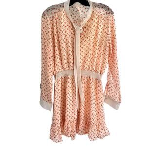 Elli White Women's Printed Long Sleeve Mini Dress with Tie Neck- Size M